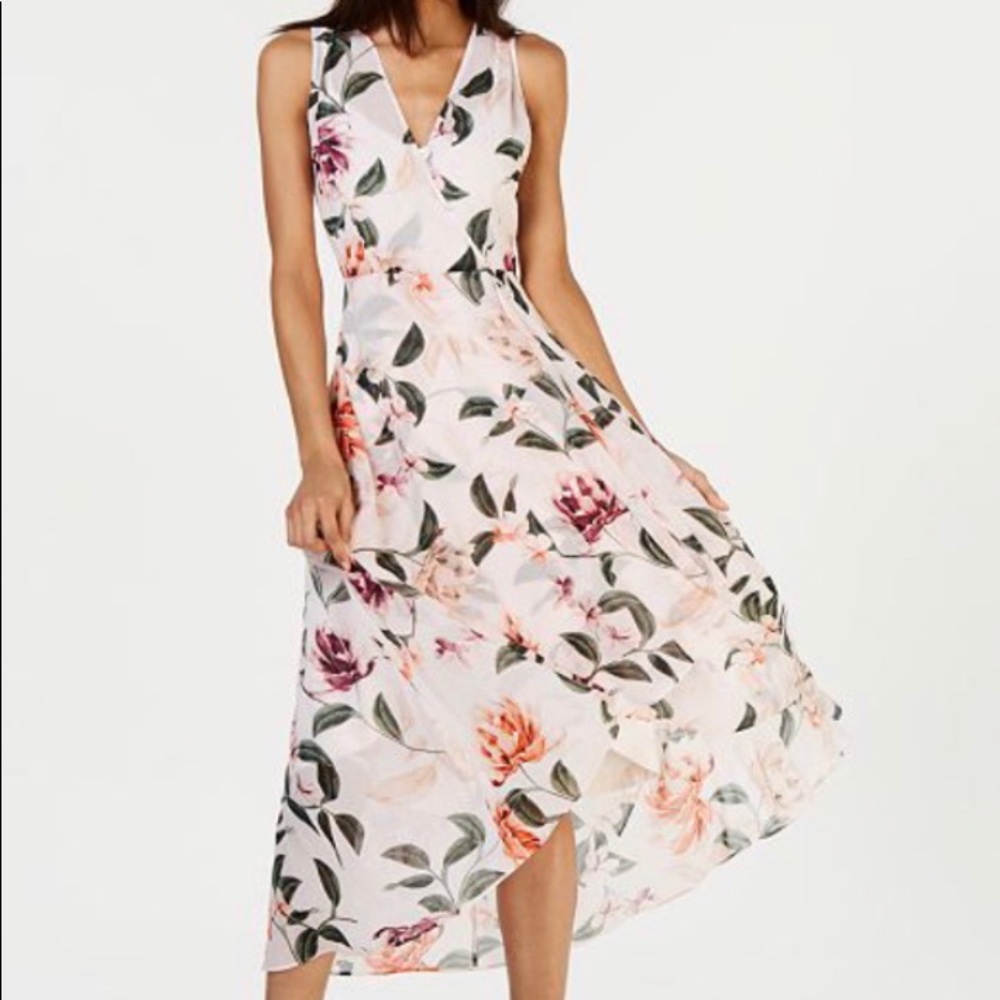 Calvin Klein Floral Print High-Low Maxi Dress